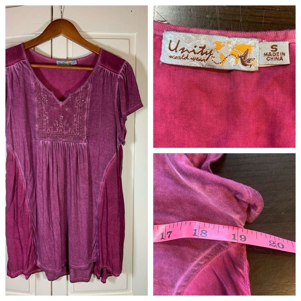 Unity World Wear Whimsygoth Sequin Boho‎ Tunic Women's Small Purple Top Blouse